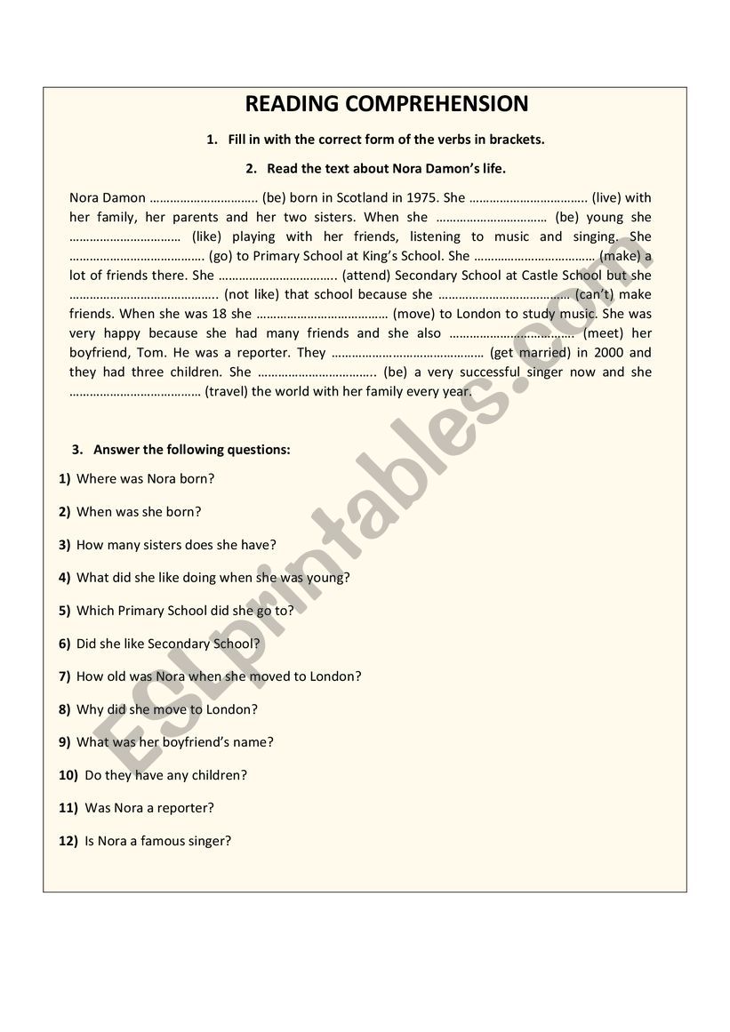 Reading Comprehension worksheet