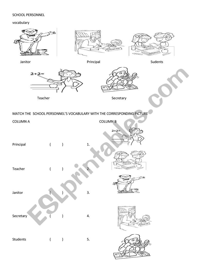 SCHOOL PERSONNEL worksheet