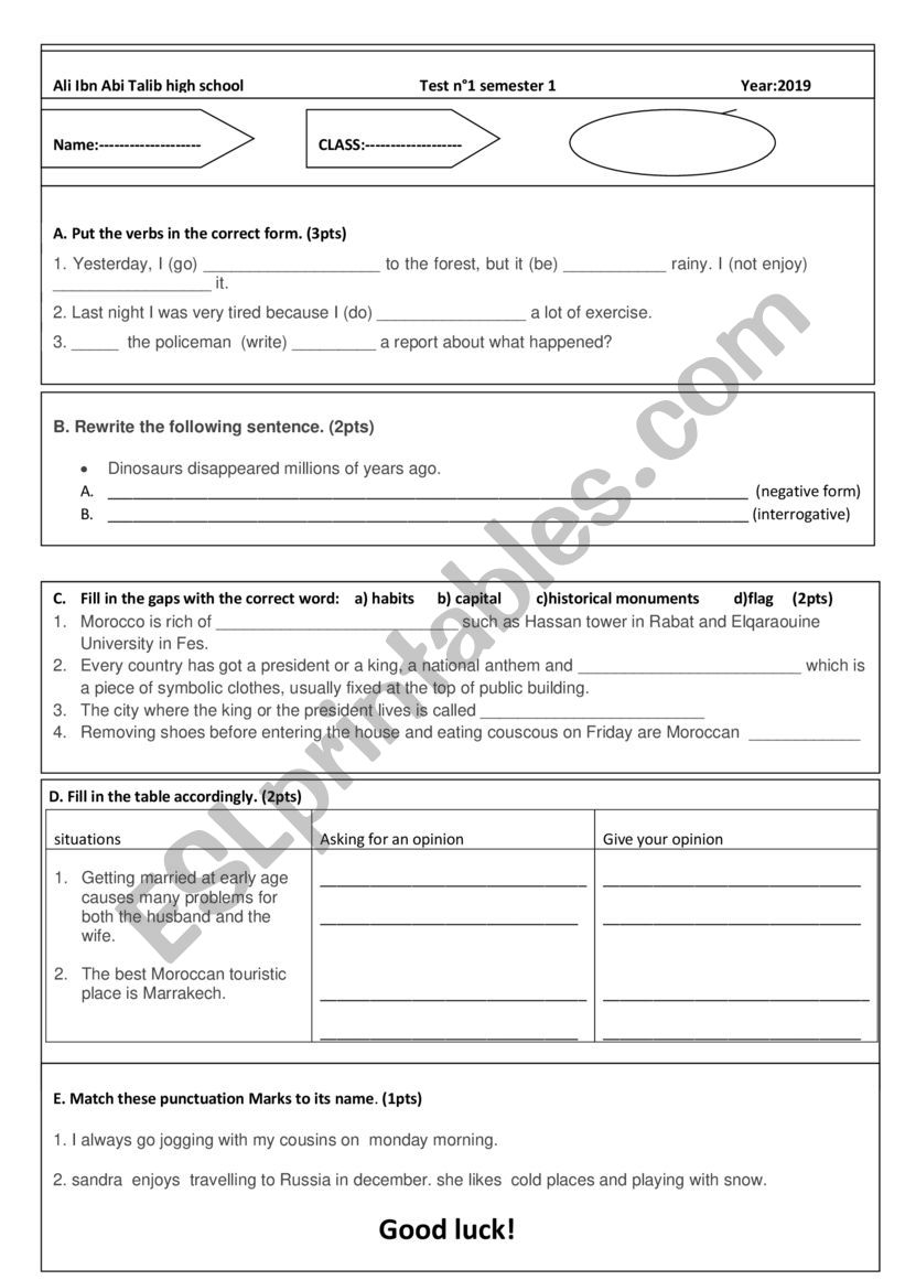 Quiz b 1 bac First semester unit 1 Gateway