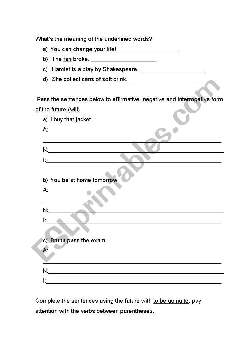 Simple future worksheet