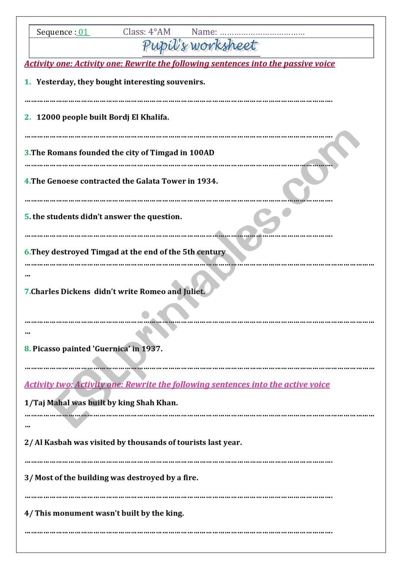 passive voice worksheet