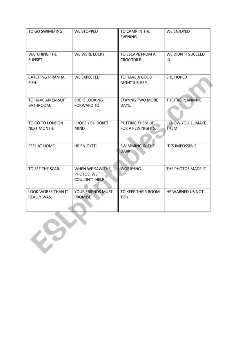 Verb patterns dominoes - gerunds and infinitives 2