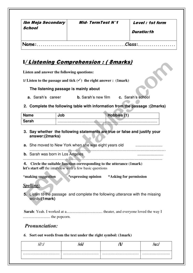 test worksheet