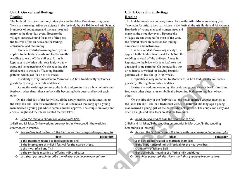 Reading about cultural heritage imilchil wedding ceremony