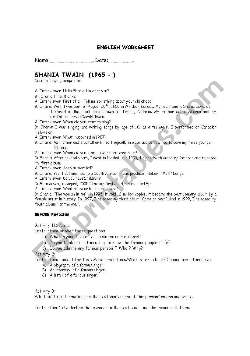 interviews worksheet