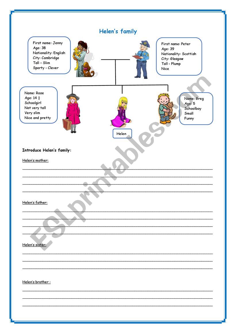 Helens family worksheet