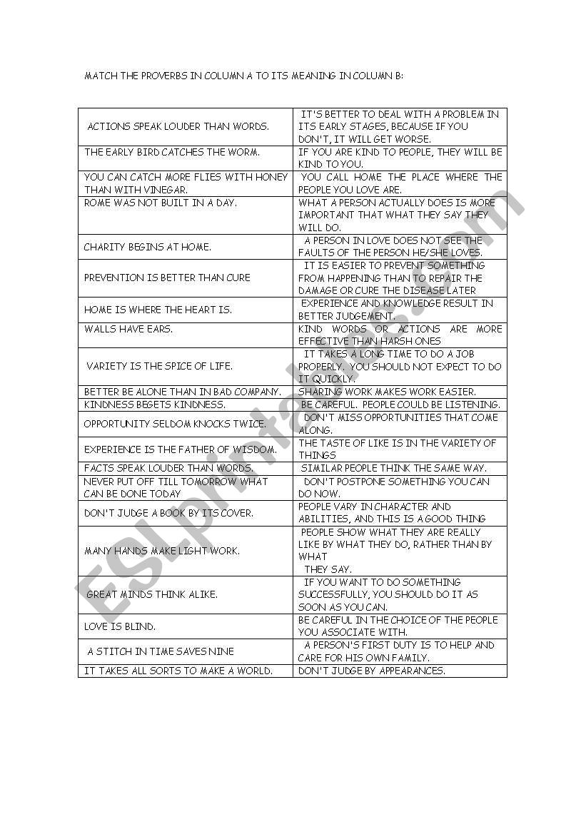 proverbs worksheet