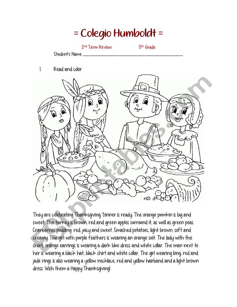 Thanksgiving Review worksheet
