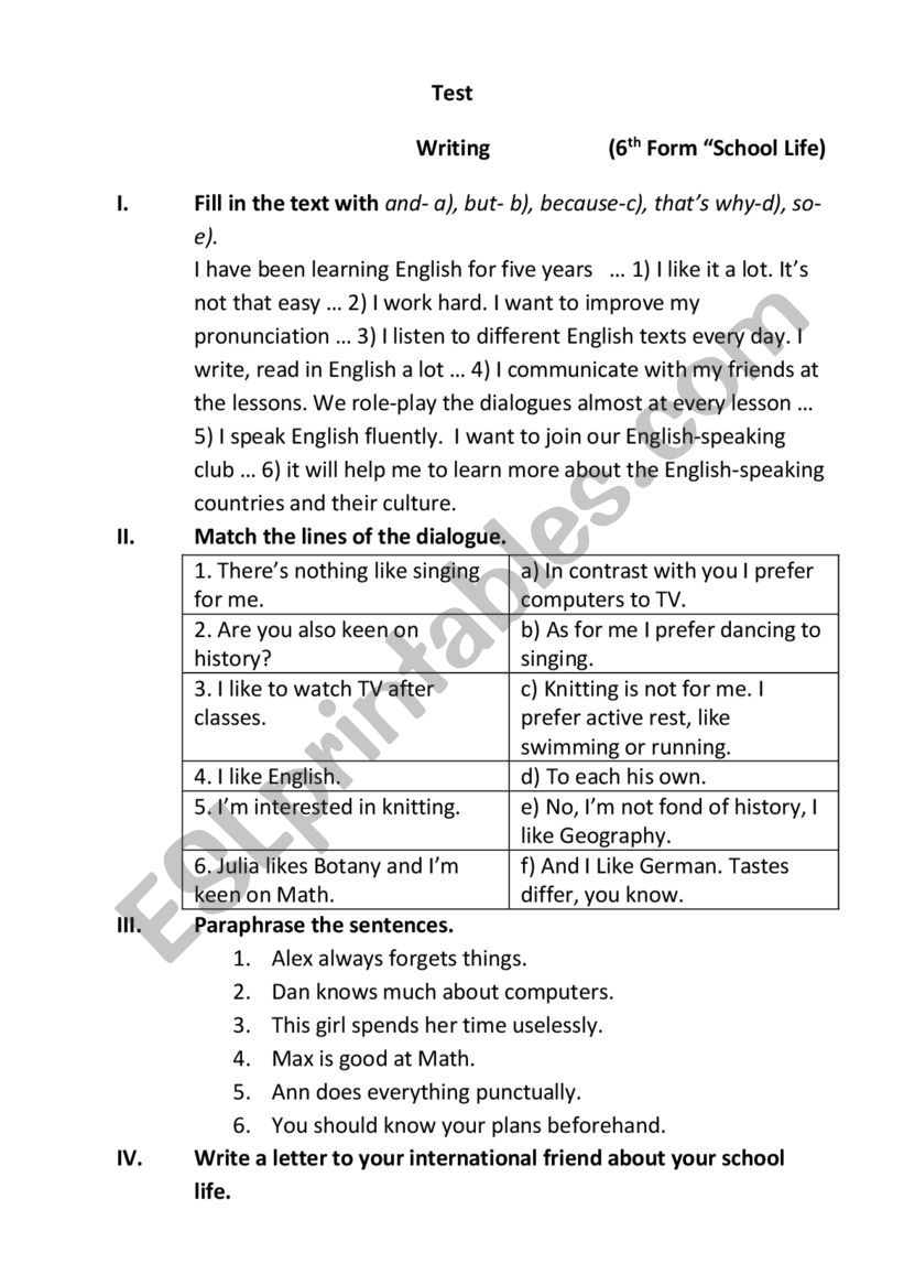 School Life worksheet