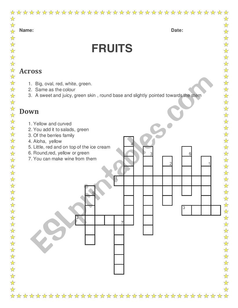 Fruits  Crossword worksheet