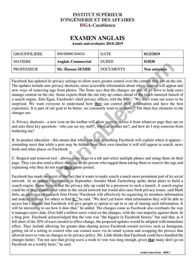 Business English worksheet