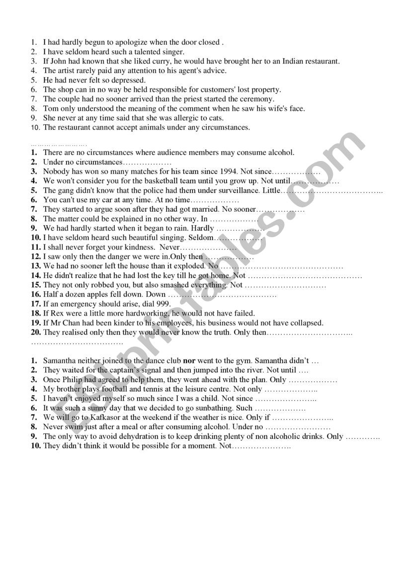 inversion worksheet