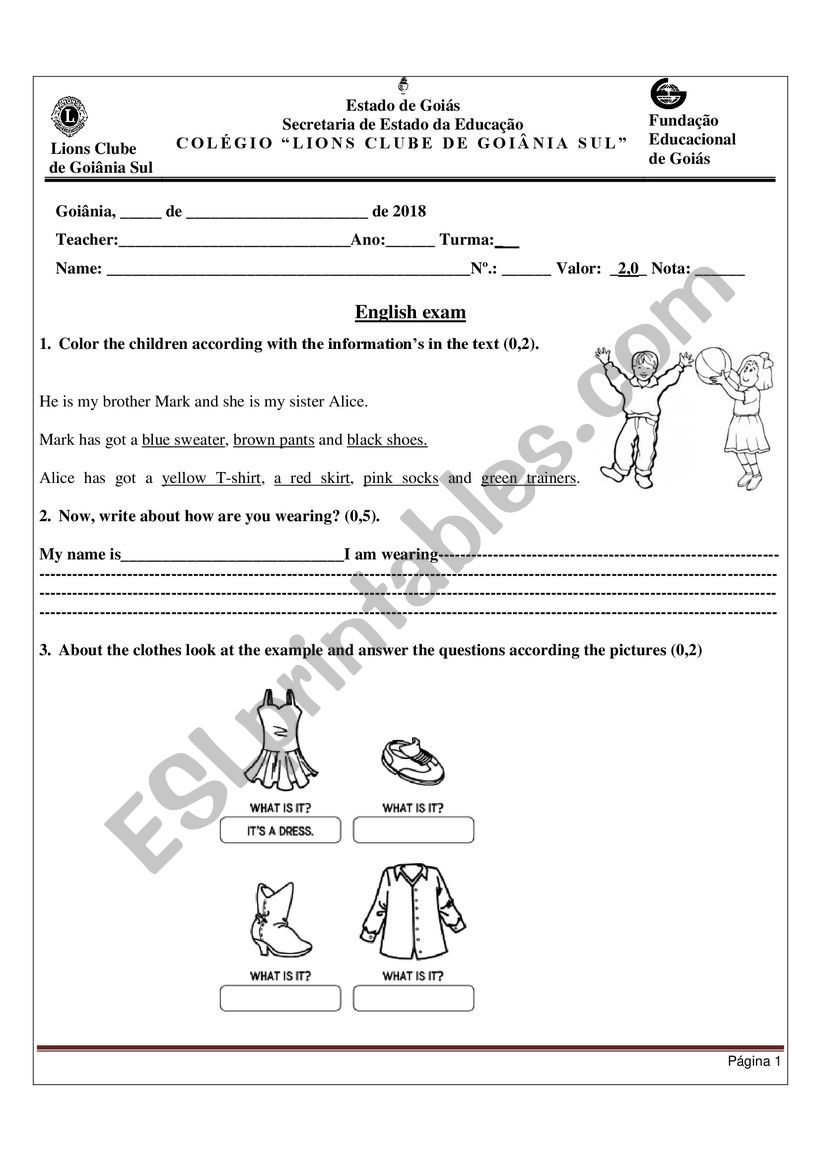 English test worksheet