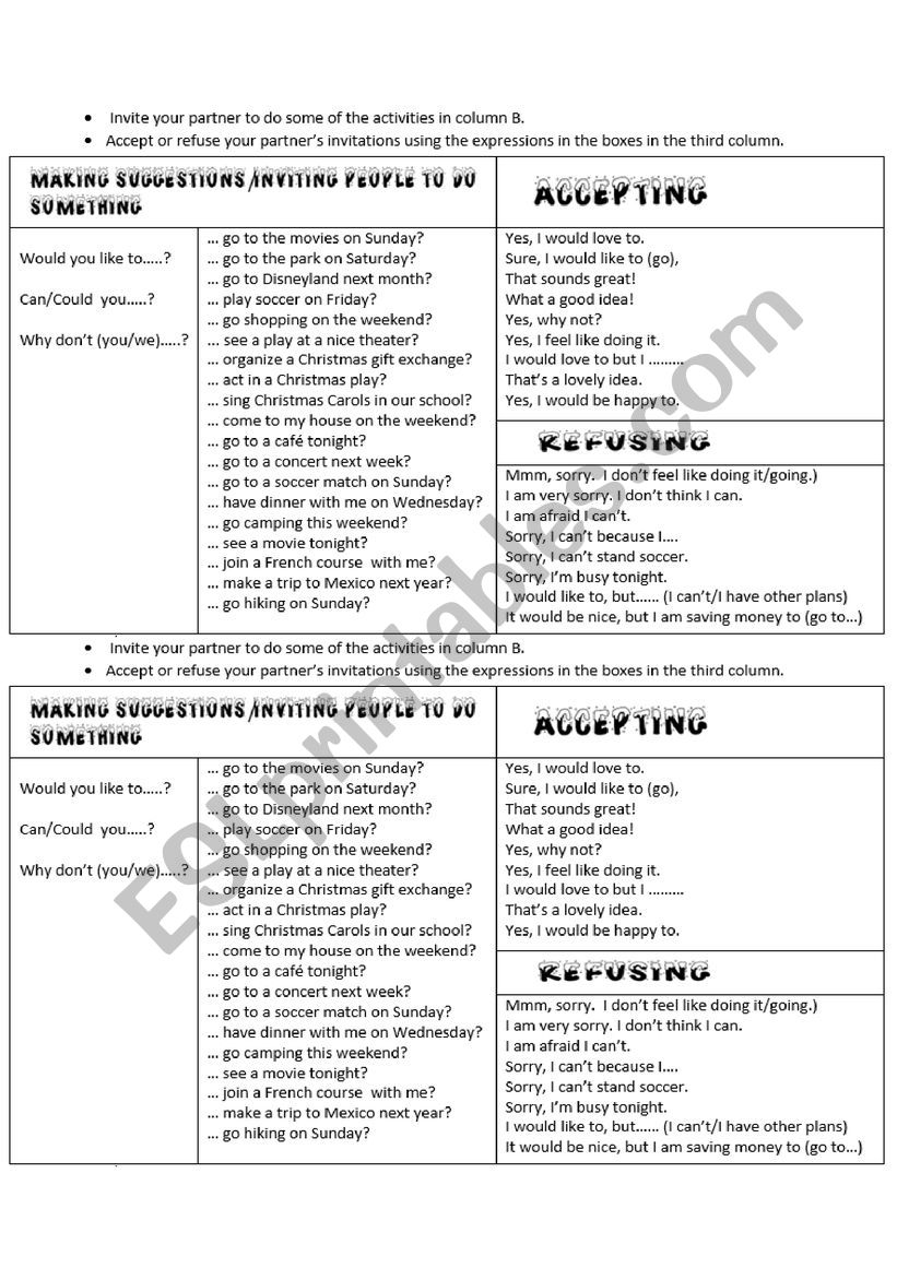 Inviting Someone to... worksheet