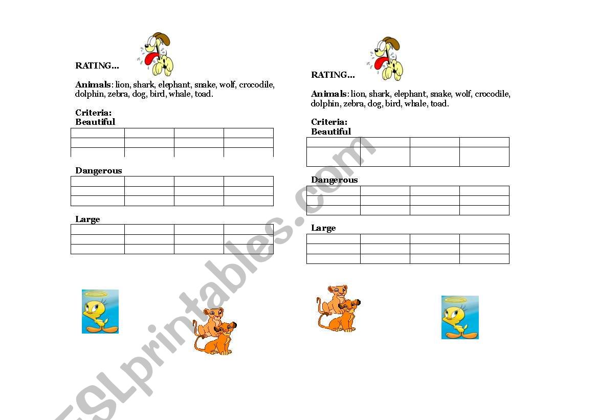 Rating worksheet