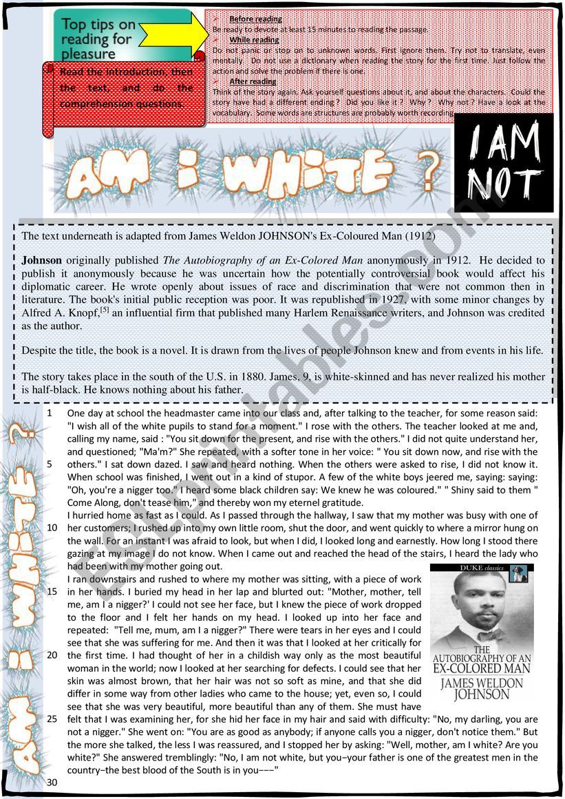 Am I white ? - Reading Comprehension + KEY