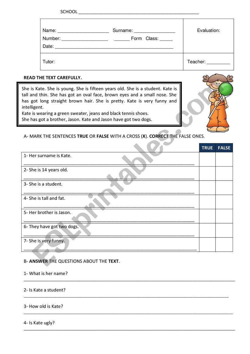 Test, Simple Present.  worksheet