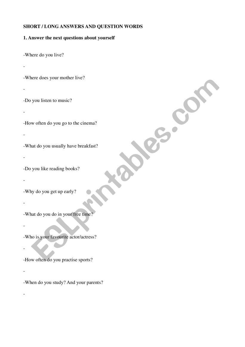 Question words worksheet