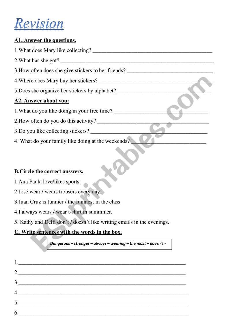 revision worksheet