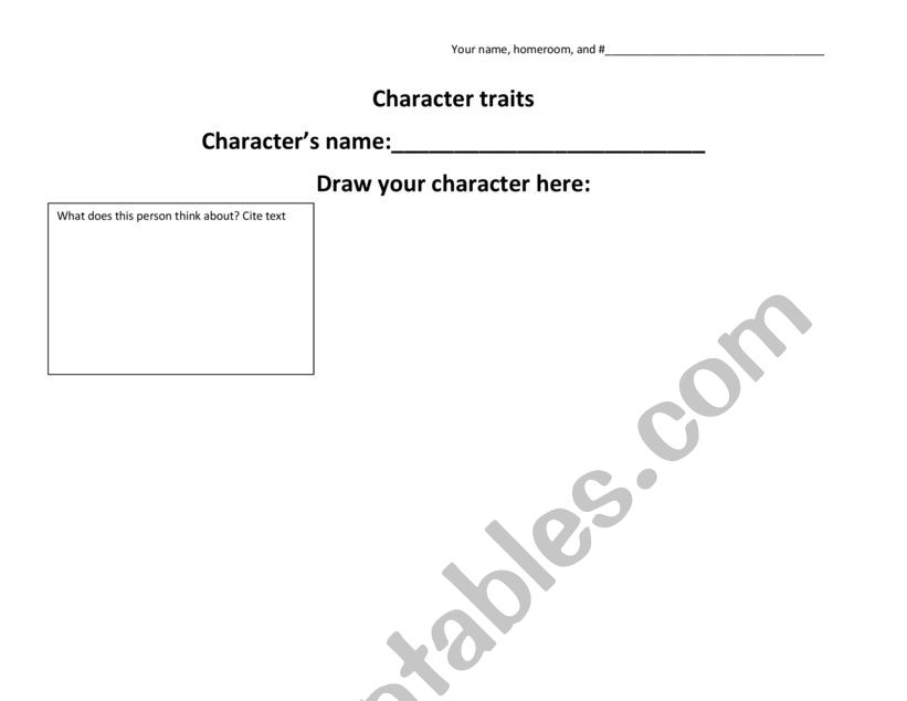 Character Trait Worksheet worksheet