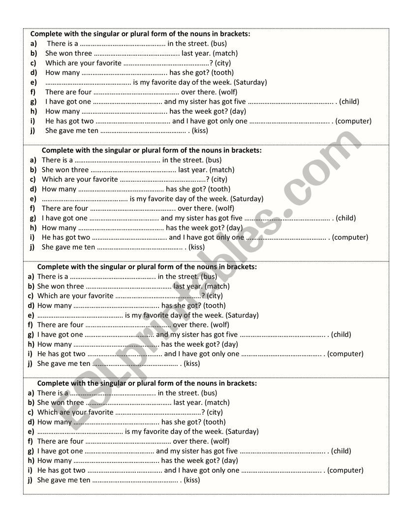 Plural nouns worksheet