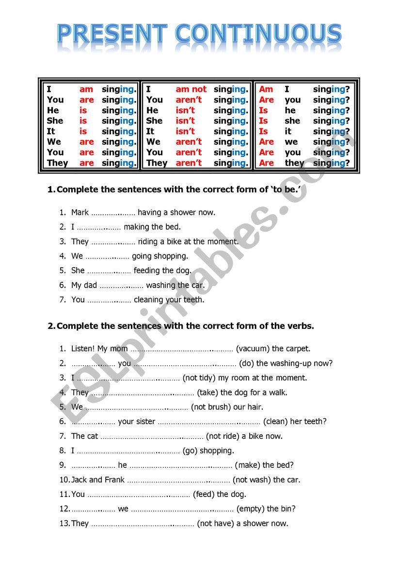 Present Continuous worksheet