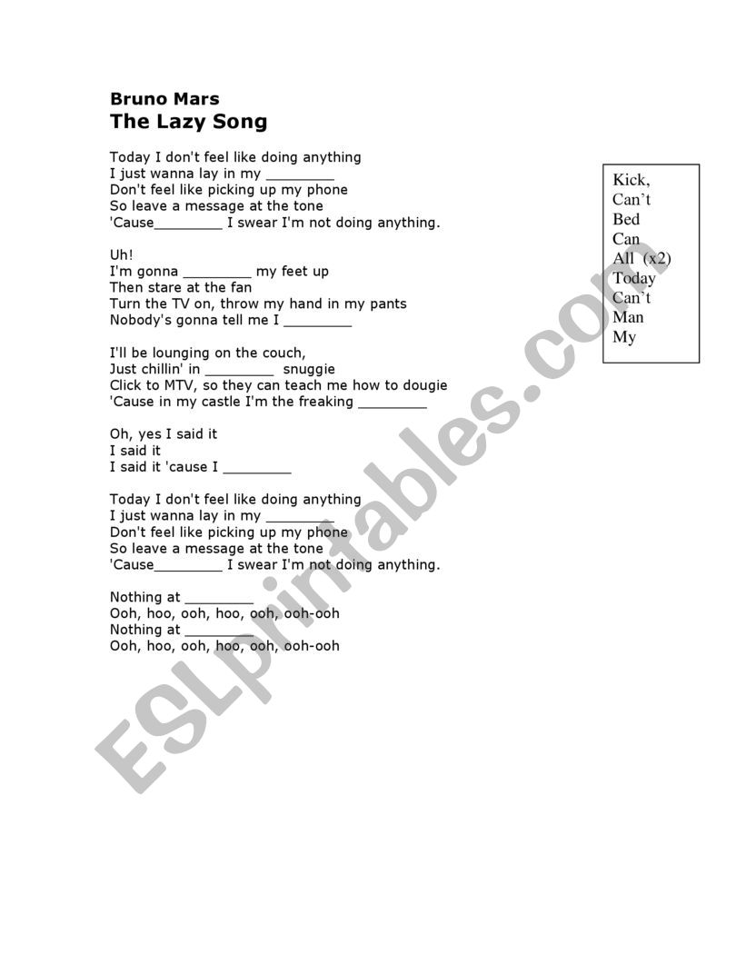 The Lazy Songg Gap Filling worksheet