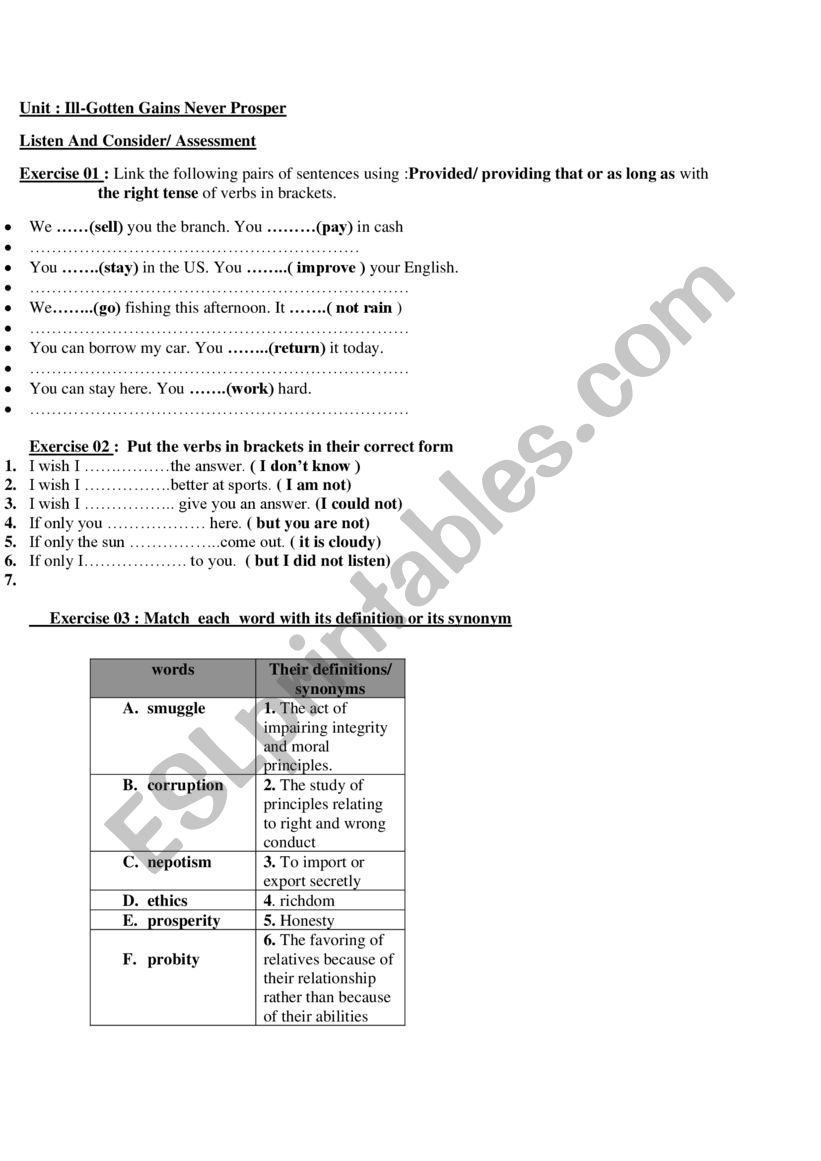 Assessment worksheet