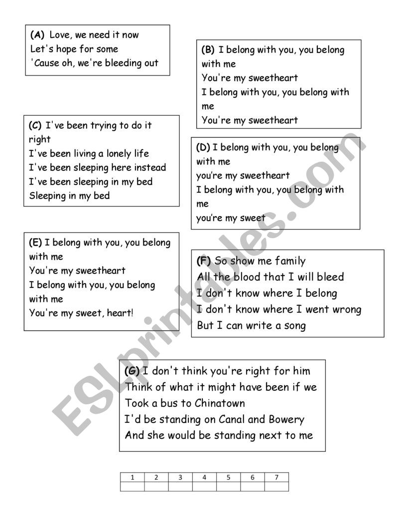 ho hey worksheet song worksheet