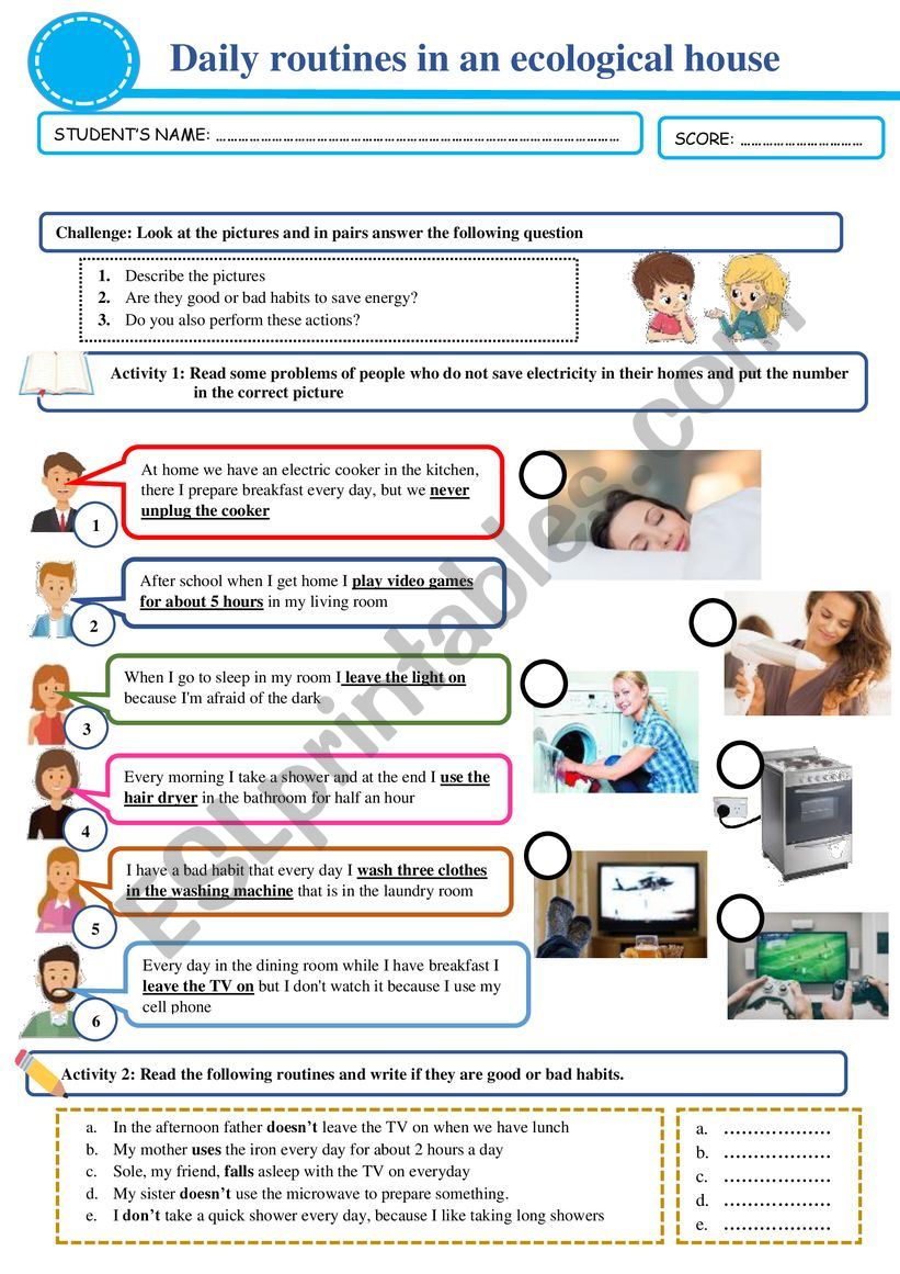 Daily Routines worksheet