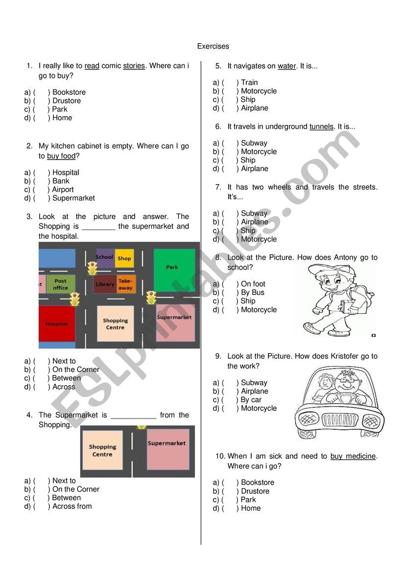 Prepositions of place worksheet