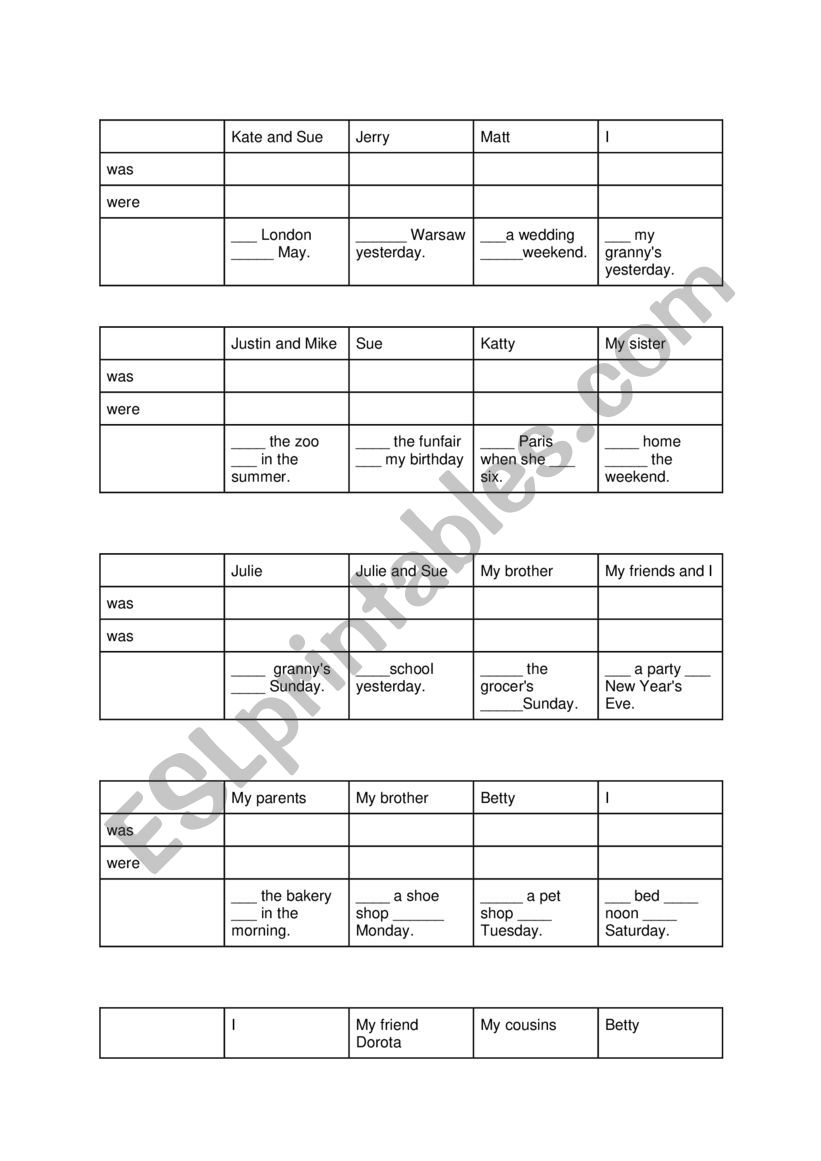 Past simple prepositions worksheet
