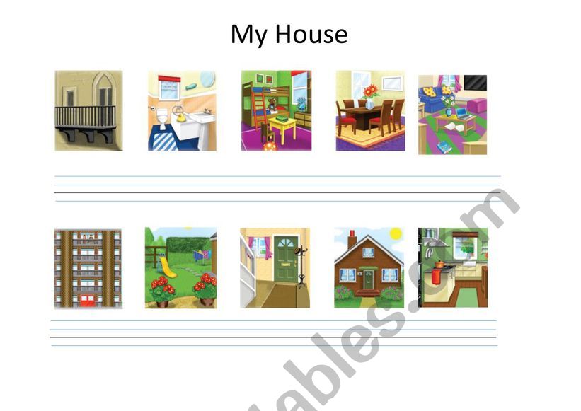 My House - words writing worksheet