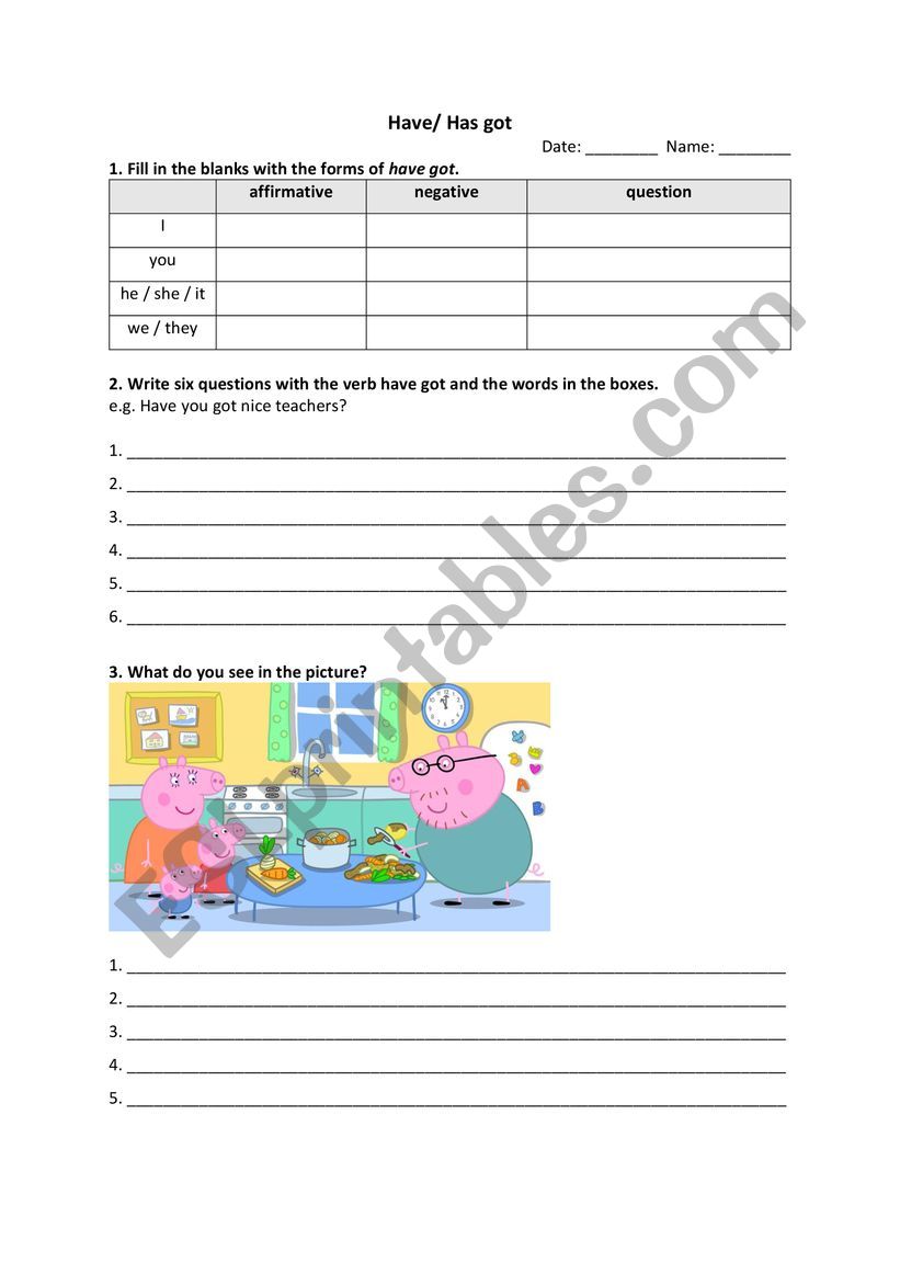 Worksheet: Have got/ Has got worksheet
