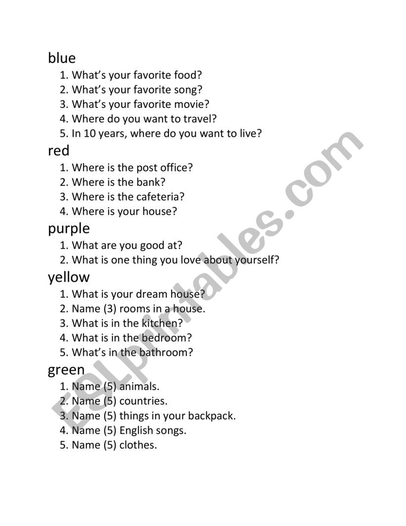 Jenga Conversation worksheet