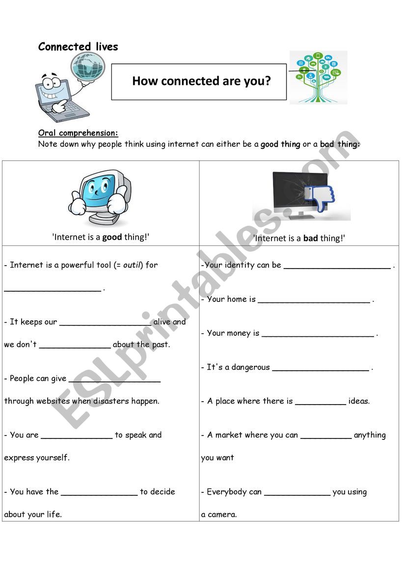 The pros and cons of Internet worksheet