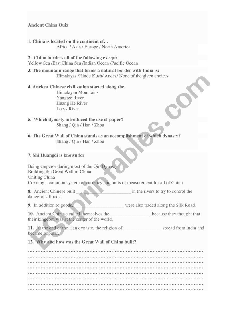 Quiz worksheet