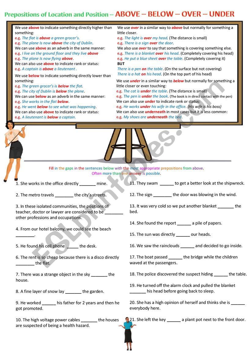 Prepositions of Position: Above, Over, Below, Under