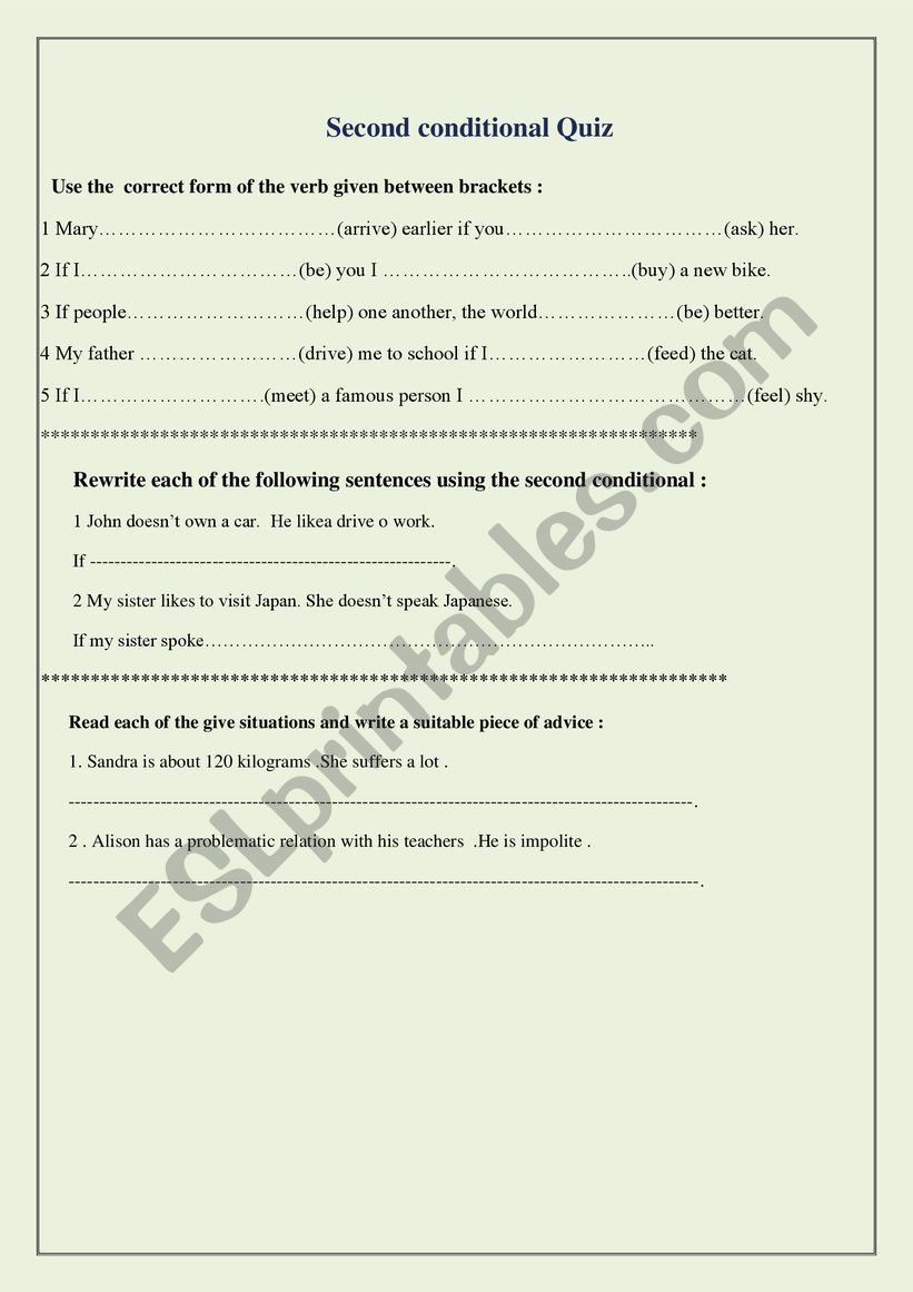 second conditional  worksheet