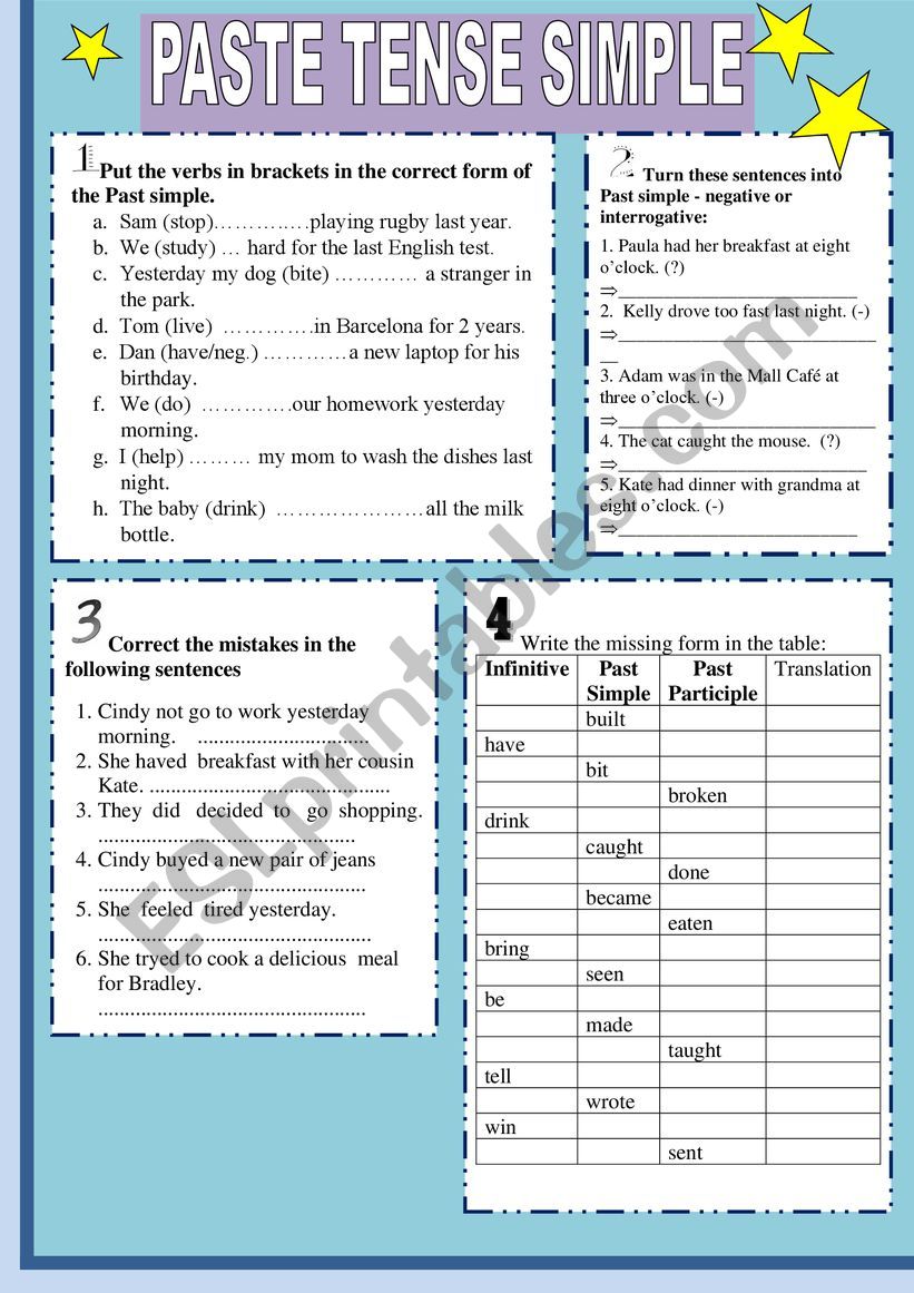 Past Tense worksheet worksheet