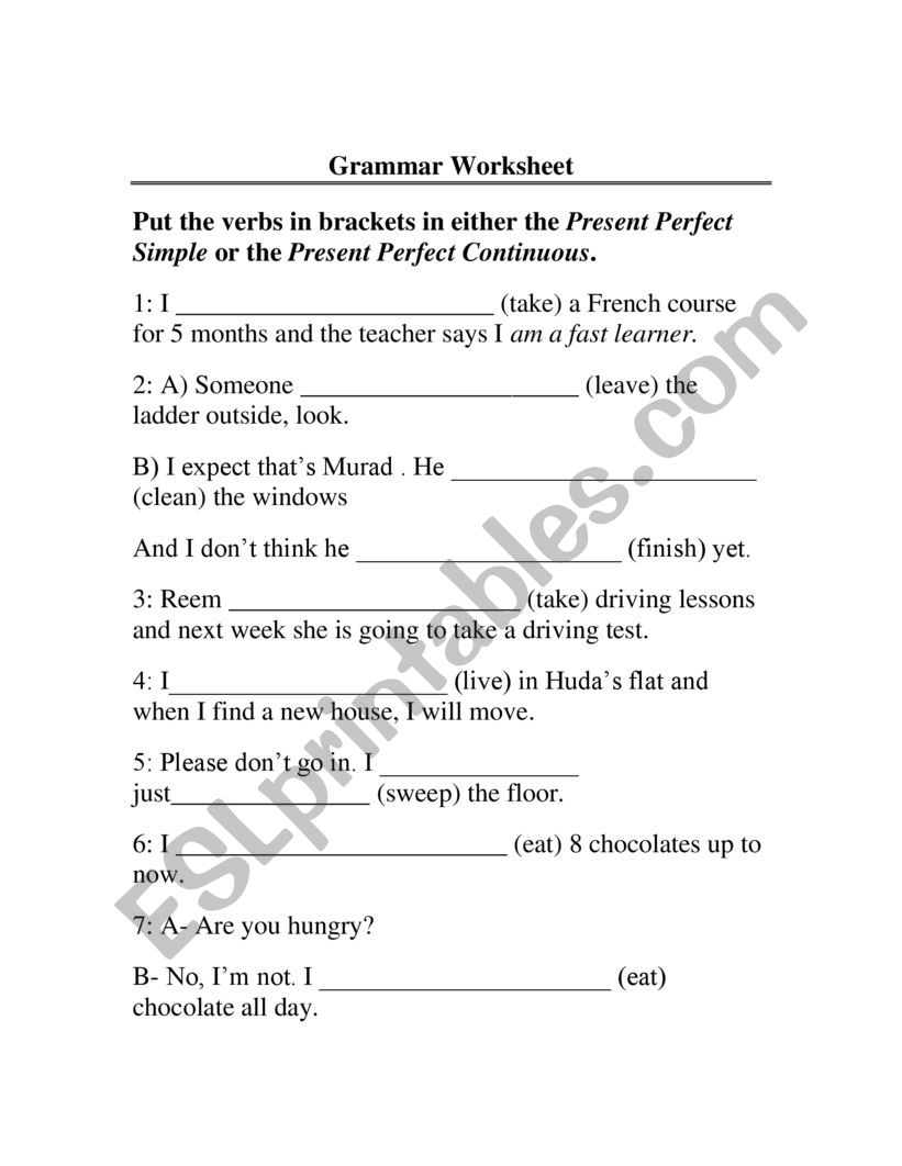 Grammar Worksheet worksheet