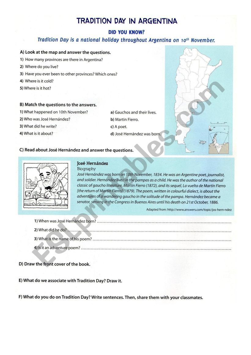 Tradition Day in Argentina worksheet