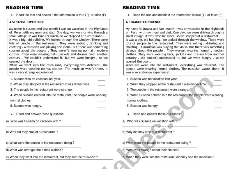 READING TIME worksheet