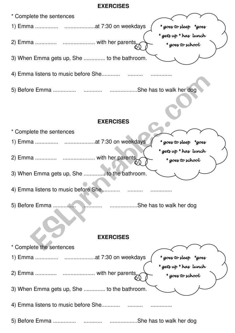 routines worksheet