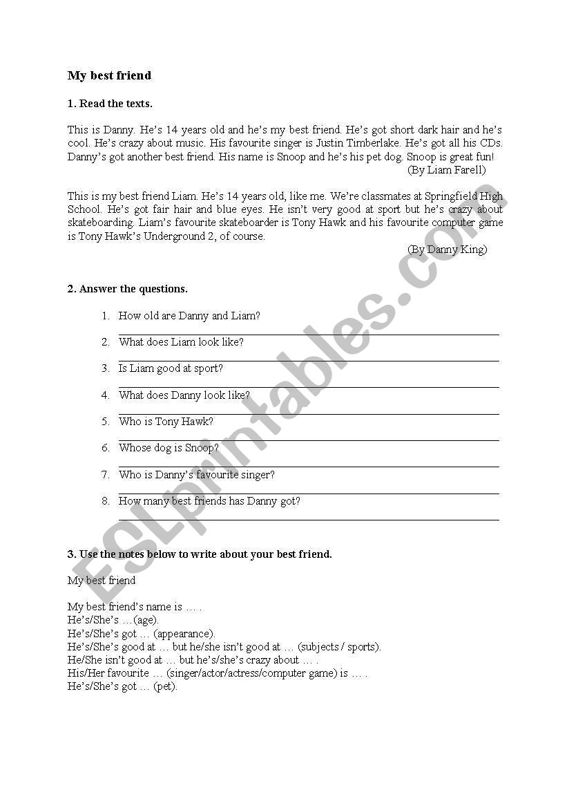 My Best Friend worksheet