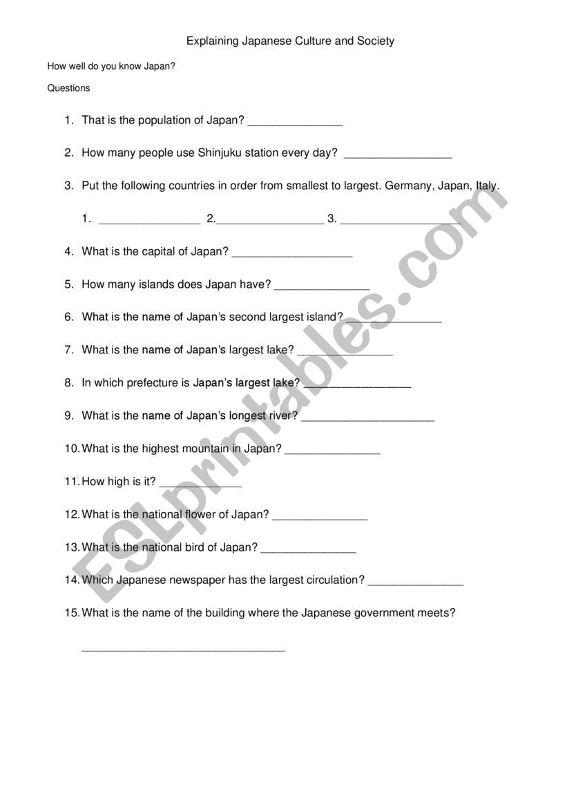 How well do you know Japan worksheet