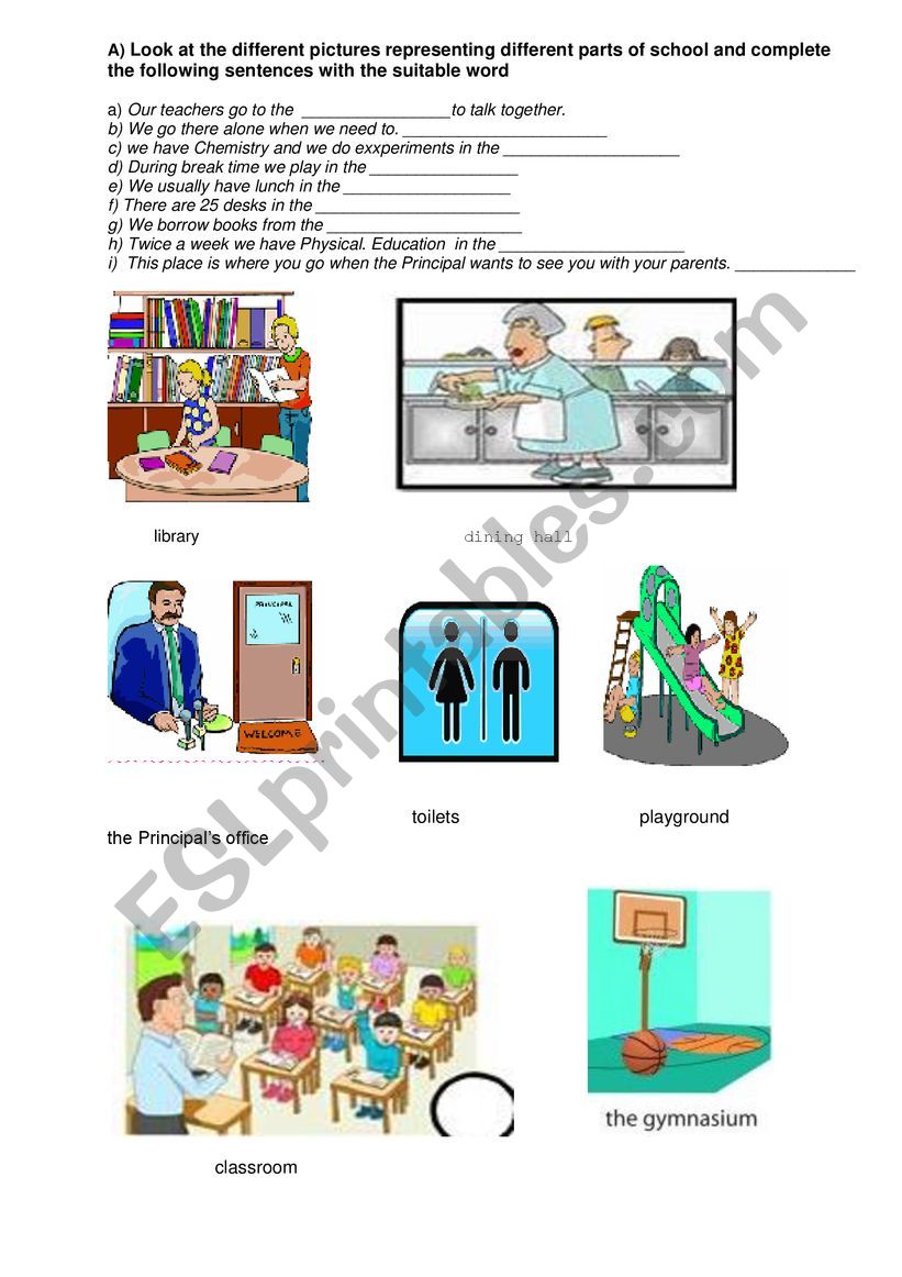 school places and subjects worksheet