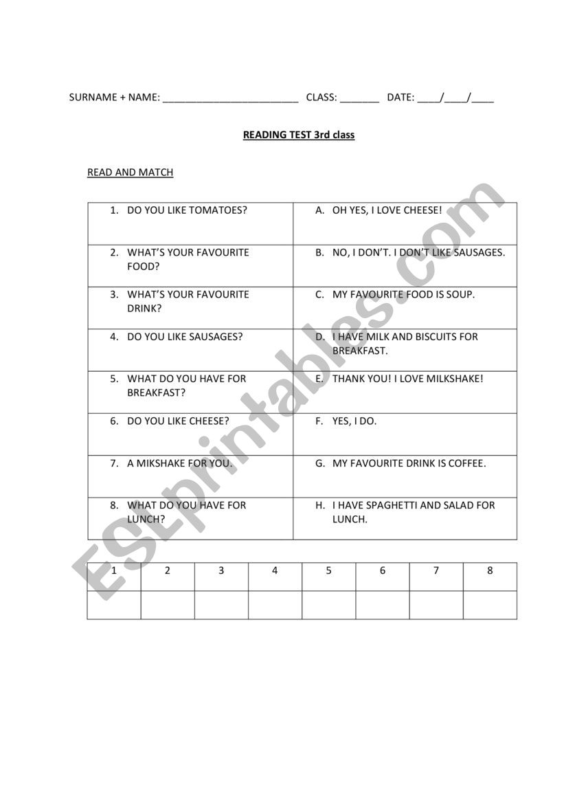 match questions and answers worksheet