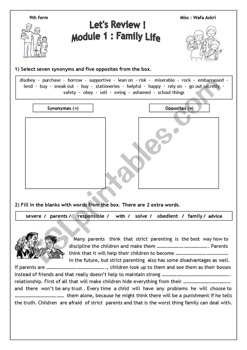 Lets review: Module 1 : Family life (9th form)