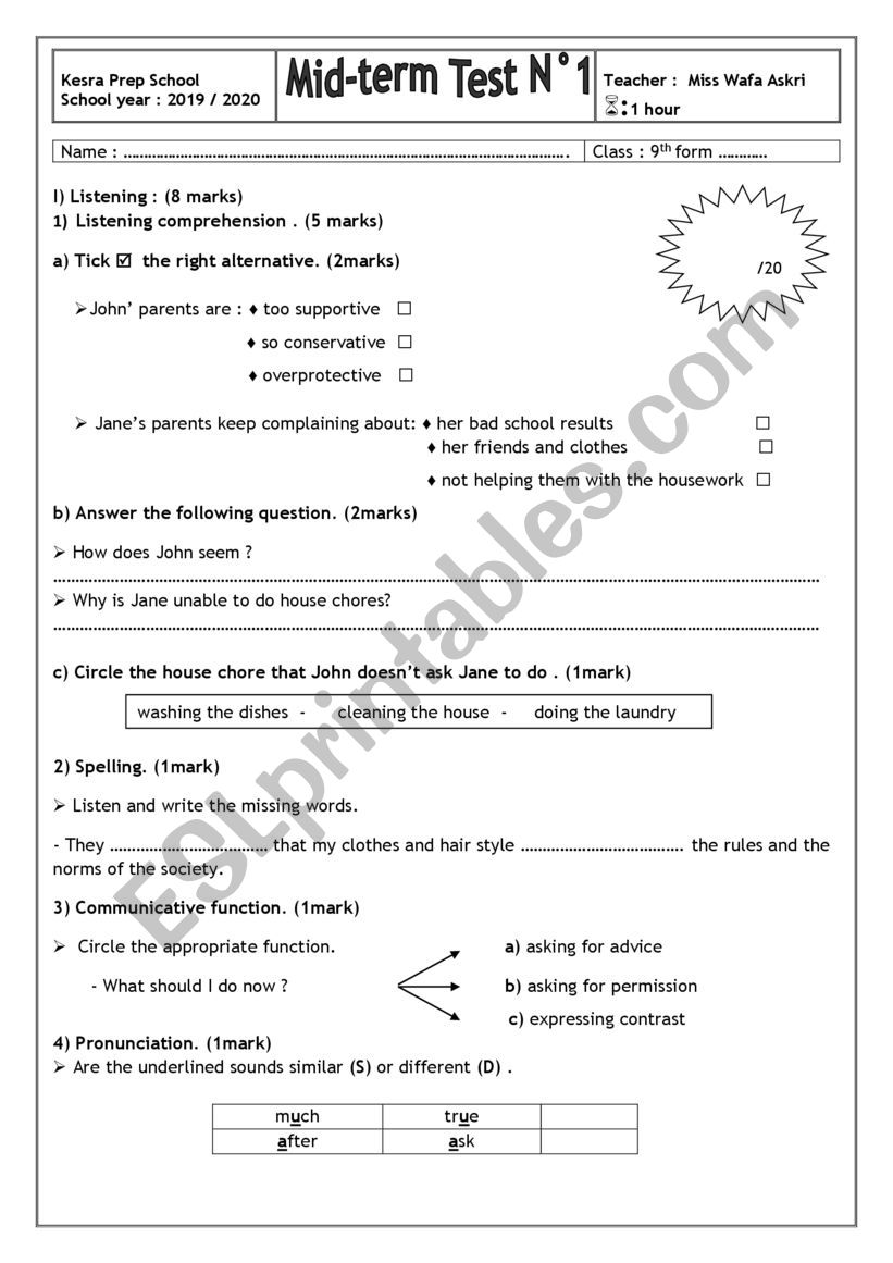 Miid- term test N1 (9th form)